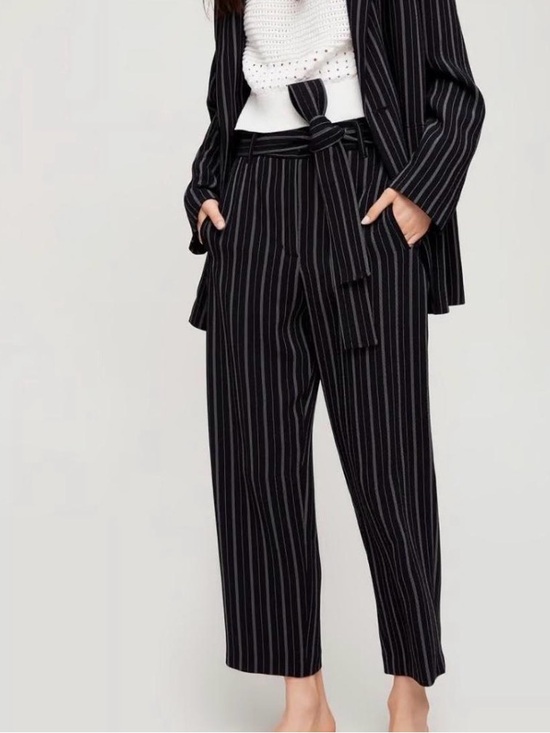 Wilfred Pants - Wilfred Aritzia tie front jallade pant size 6 black white pinstripe trousers
